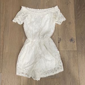 Hollister White Lace romper off the shoulder